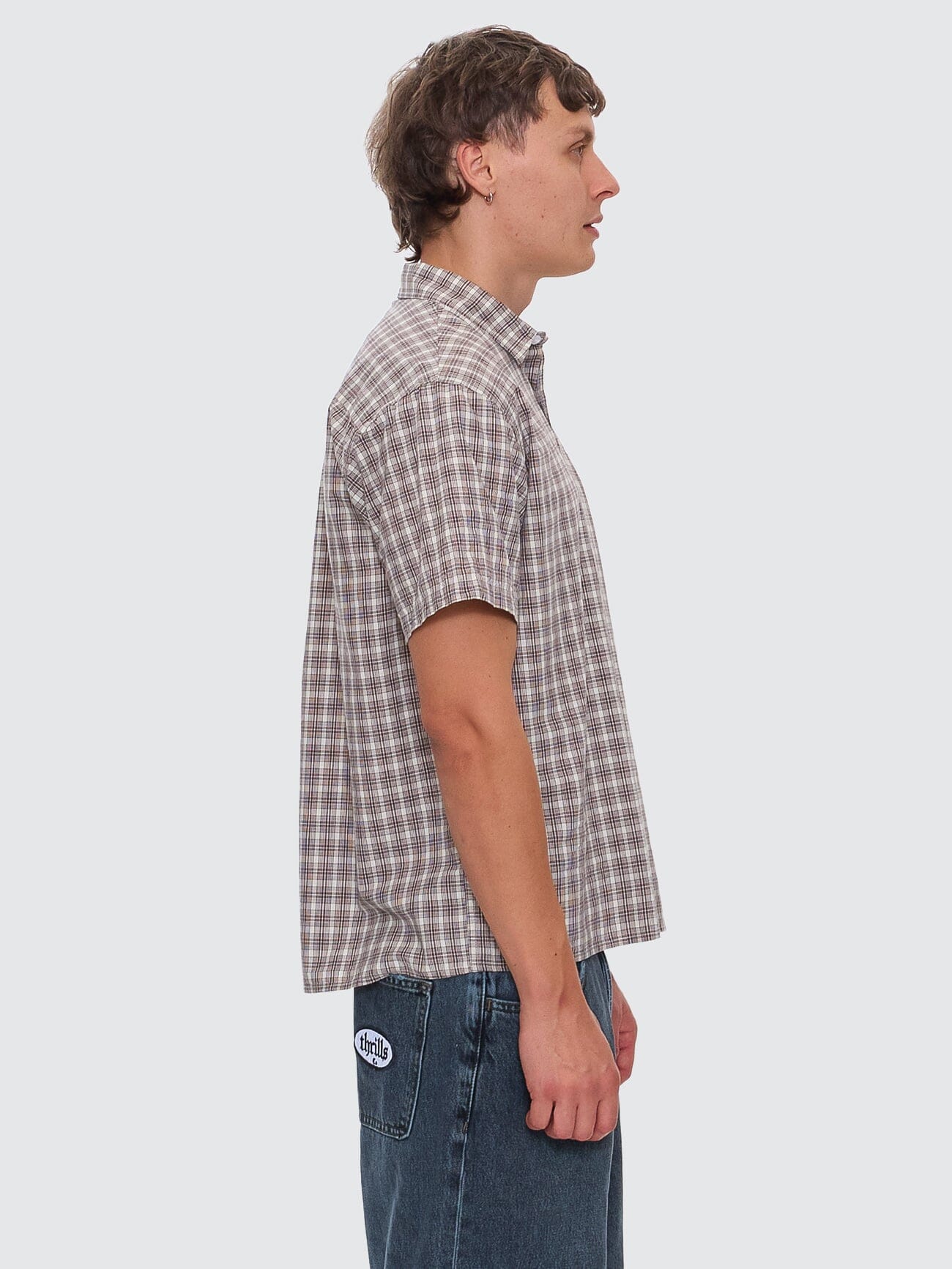 Adorned Check Short Sleeve Shirt in Brown | Thrills Co.