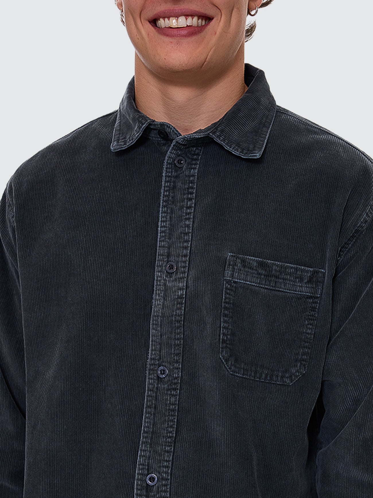 Thrills Union Cord Work Long Sleeve Shirt - Ebony XS