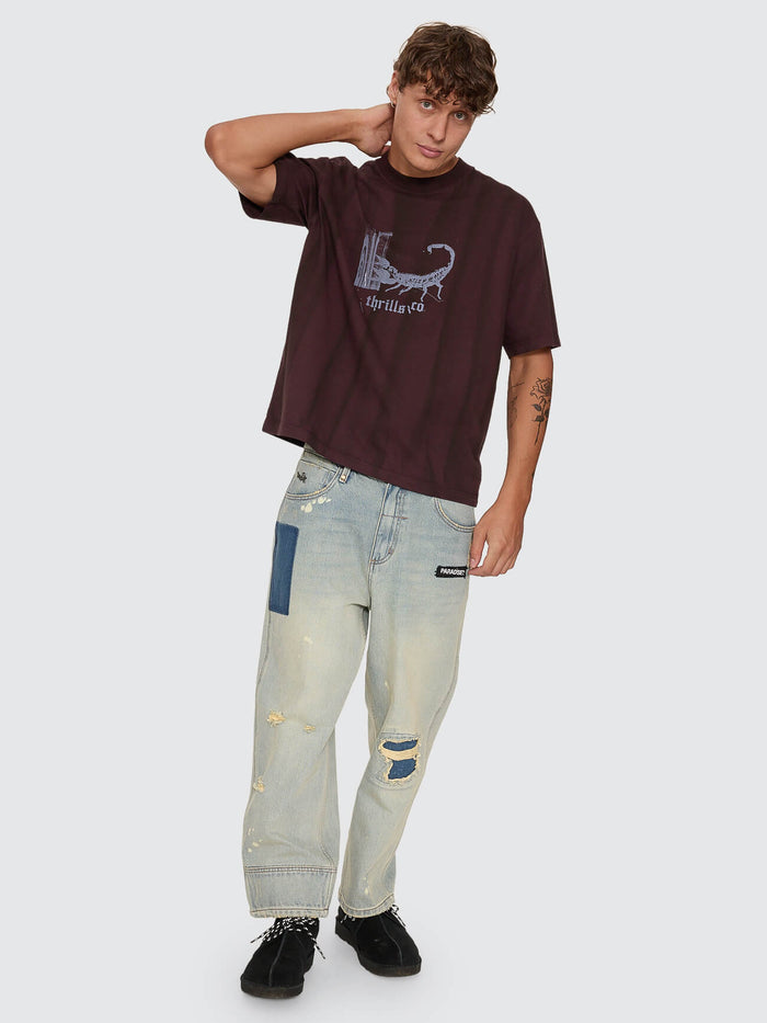 New Delusions Box Crop Oversize Tee - Sunfade Bleach Aubergine XS