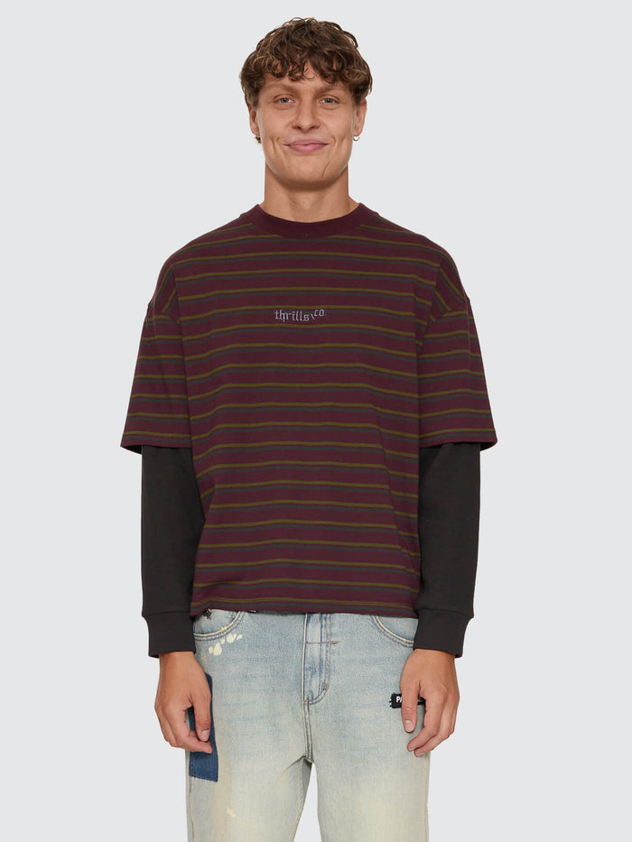 New Delusions Layer Box Crop Oversize Long Sleeve Tee - Aubergine XS