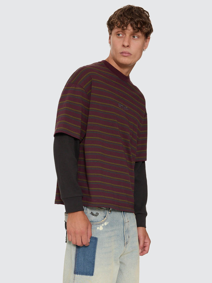 New Delusions Layer Box Crop Oversize Long Sleeve Tee - Aubergine XS