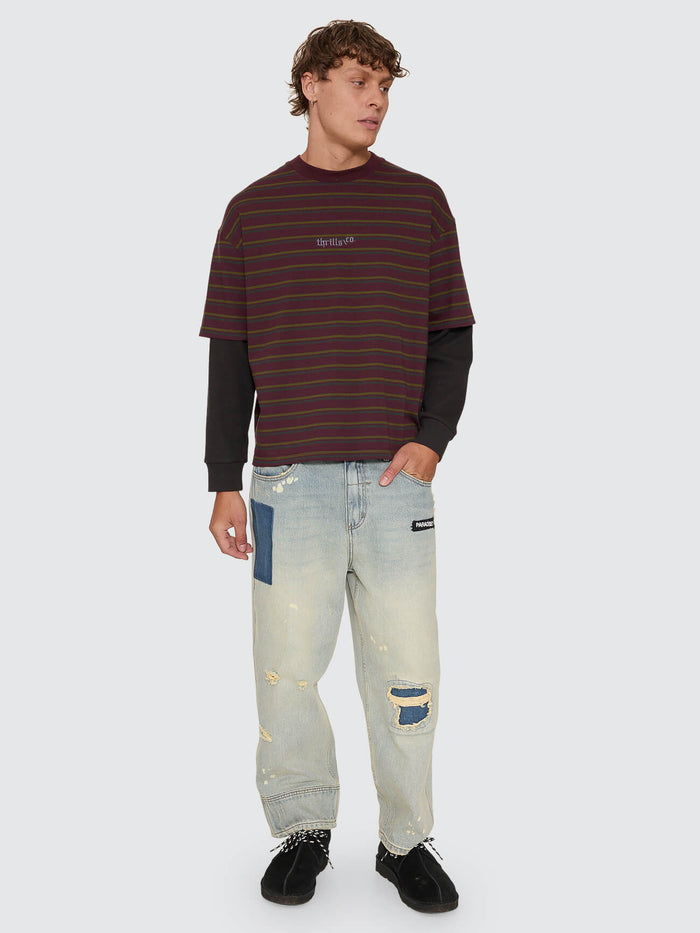 New Delusions Layer Box Crop Oversize Long Sleeve Tee - Aubergine XS