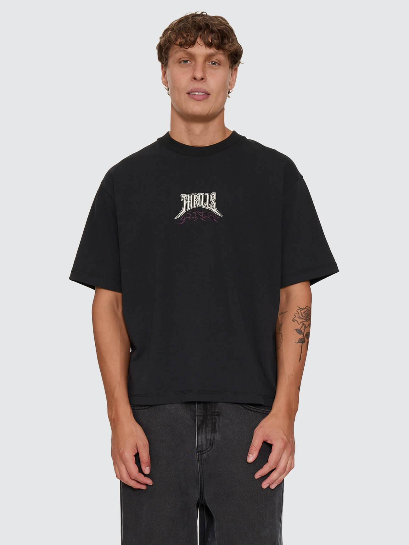 What We Believe Embro Oversize Box Crop Tee - Washed Black XS