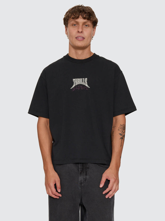 What We Believe Embro Oversize Box Crop Tee - Washed Black XS
