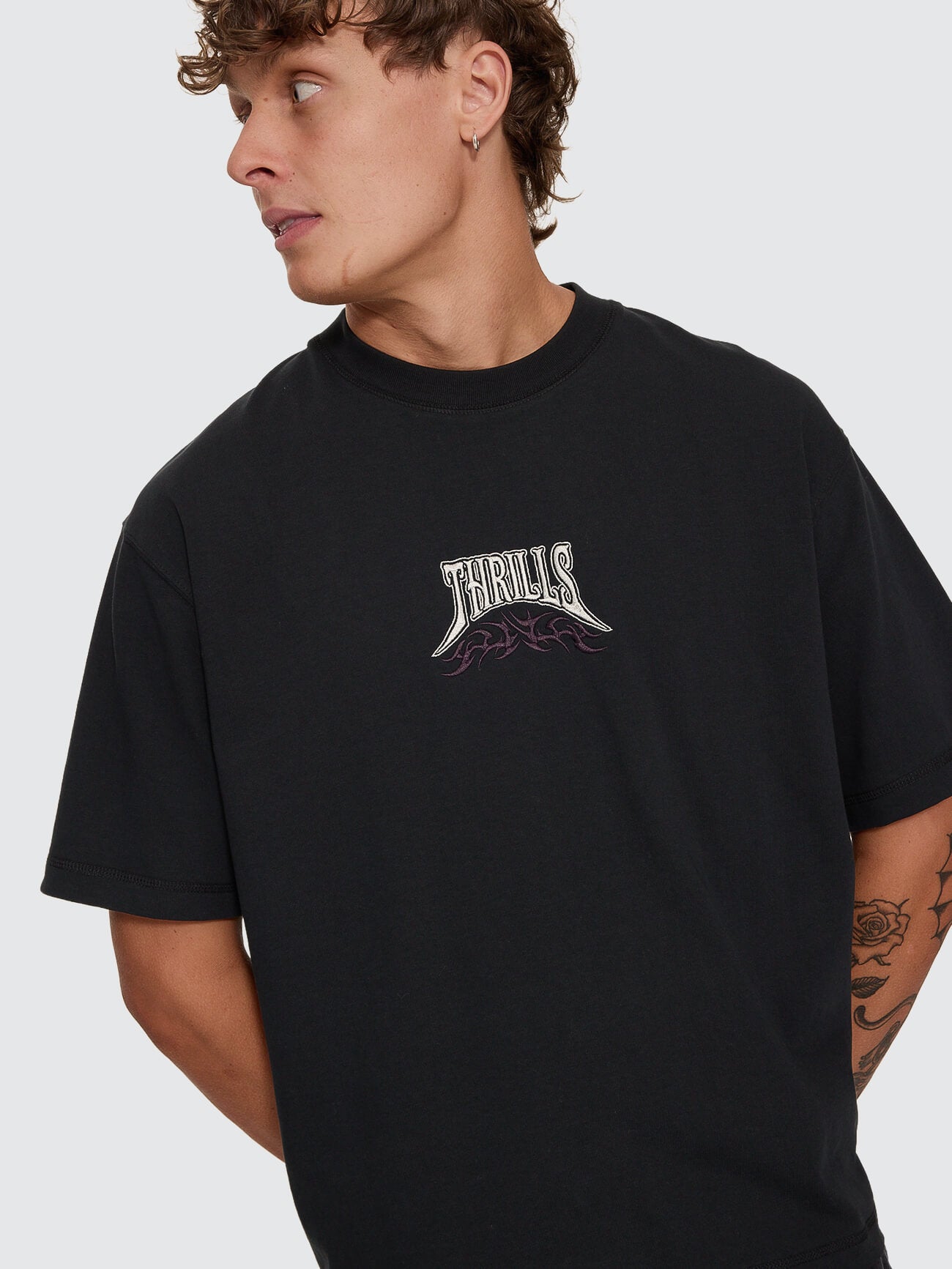 What We Believe Embro Oversize Box Crop Tee - Washed Black XS