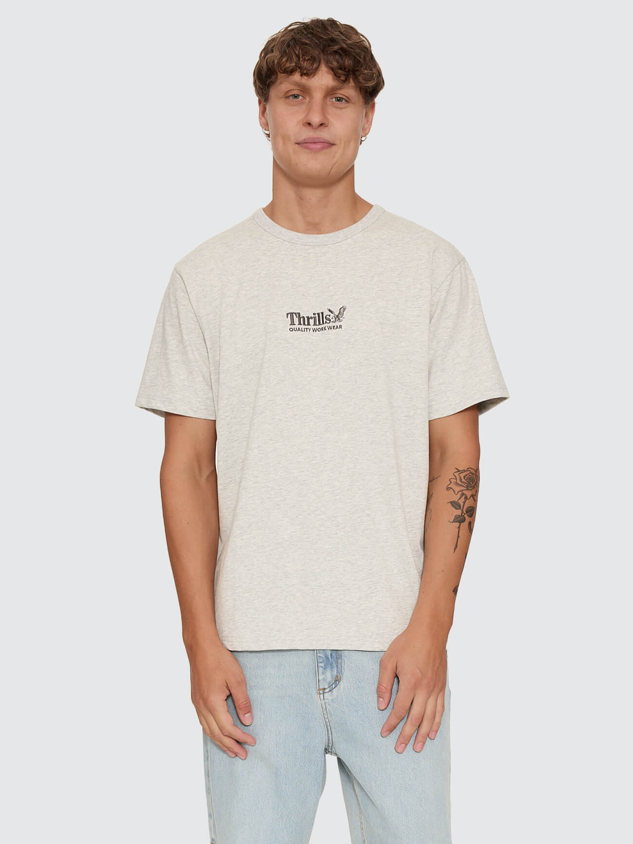 Thrills Workwear Embro Merch Tee - Snow Marle XS