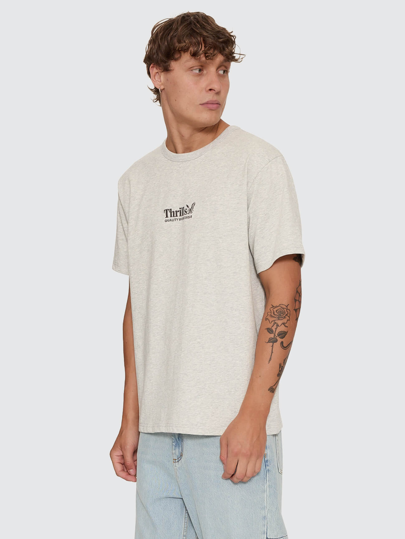 Thrills Workwear Embro Merch Tee - Snow Marle XS