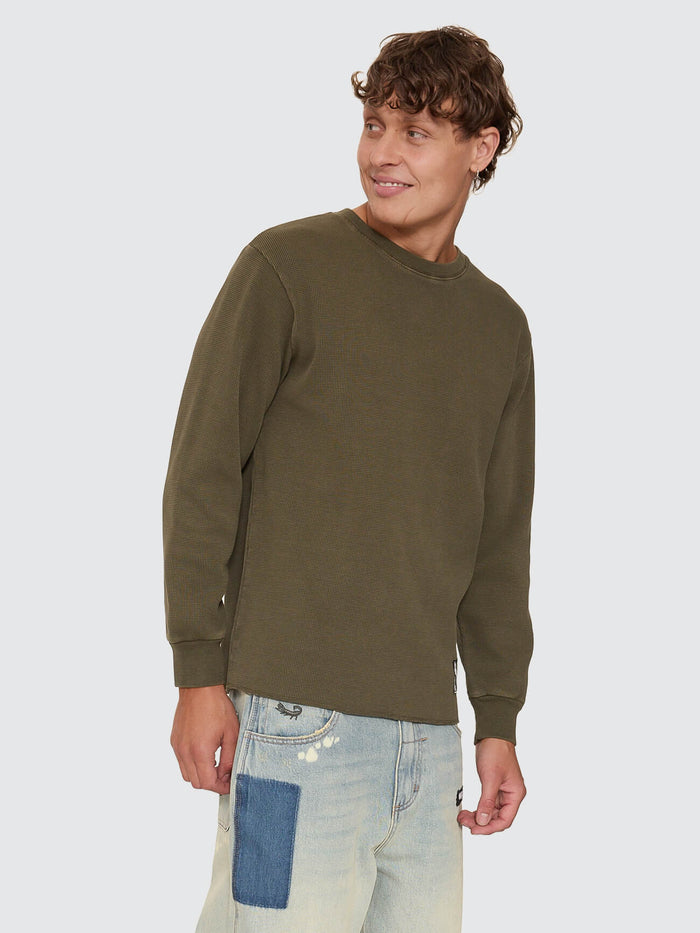 New Delusions Waffle Long Sleeve - Olive Night XS