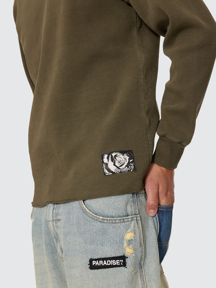 New Delusions Waffle Long Sleeve - Olive Night XS