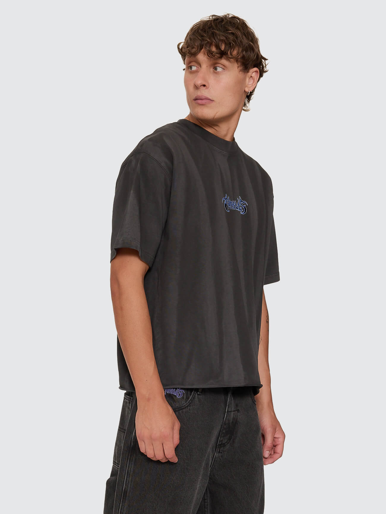 Into The Void Oversize Box Crop Tee - Sunfade Bleach Dark Charcoal XS