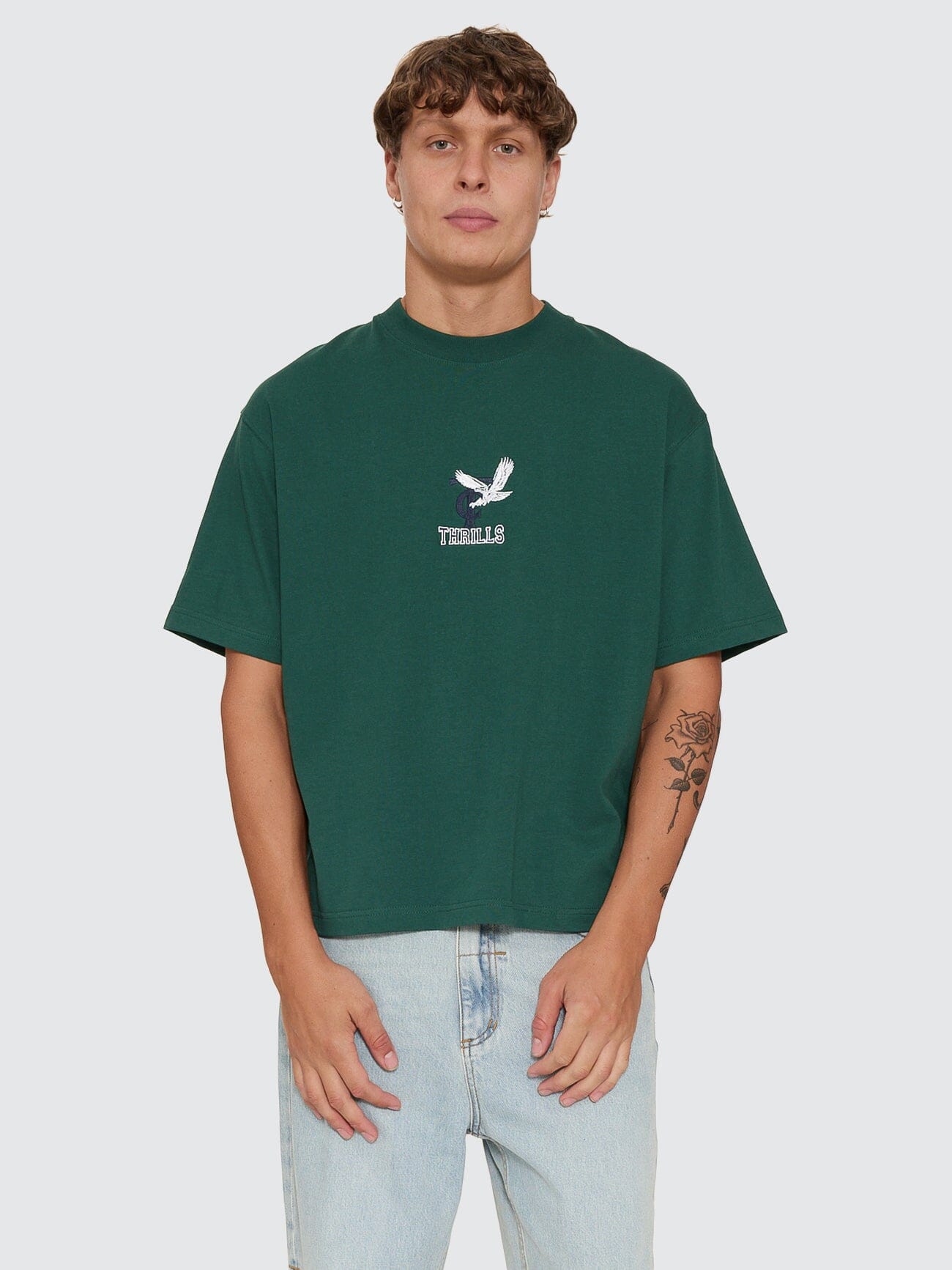 A Grade Embro Oversize Box Crop Tee - Varsity Green