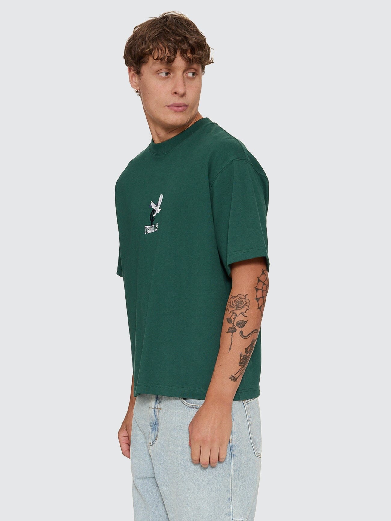 A Grade Embro Oversize Box Crop Tee - Varsity Green