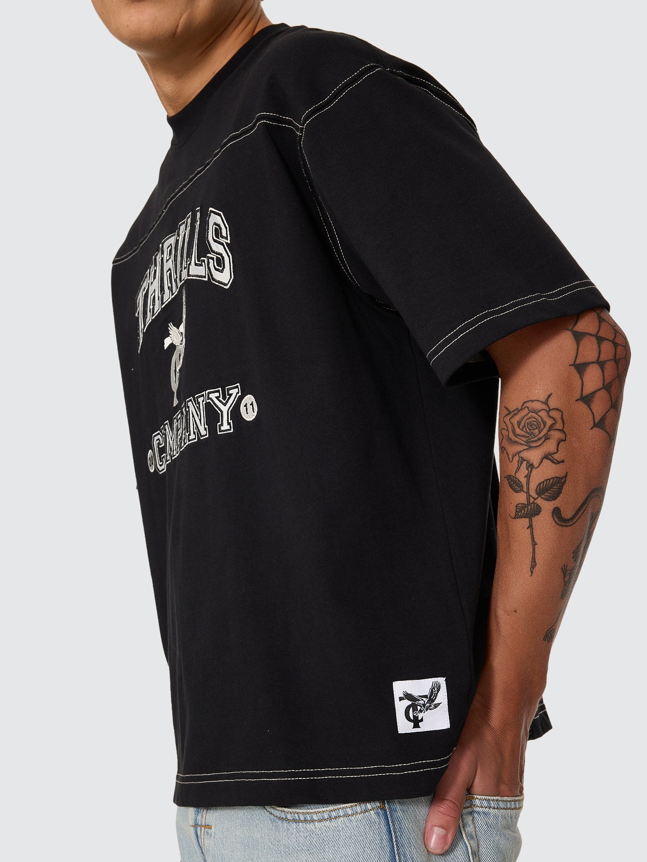 Heavy Recruitment Applique Oversize Box Crop Tee - Black