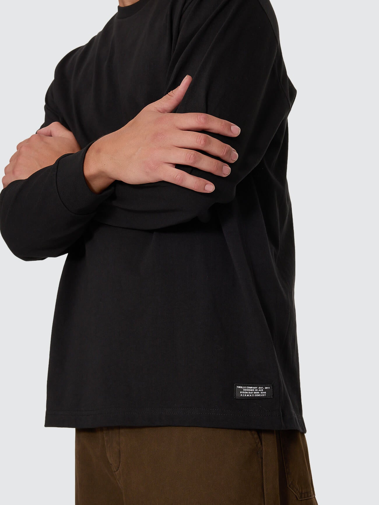 Thrills Military Oversize Long Sleeve Tee  - Black XS