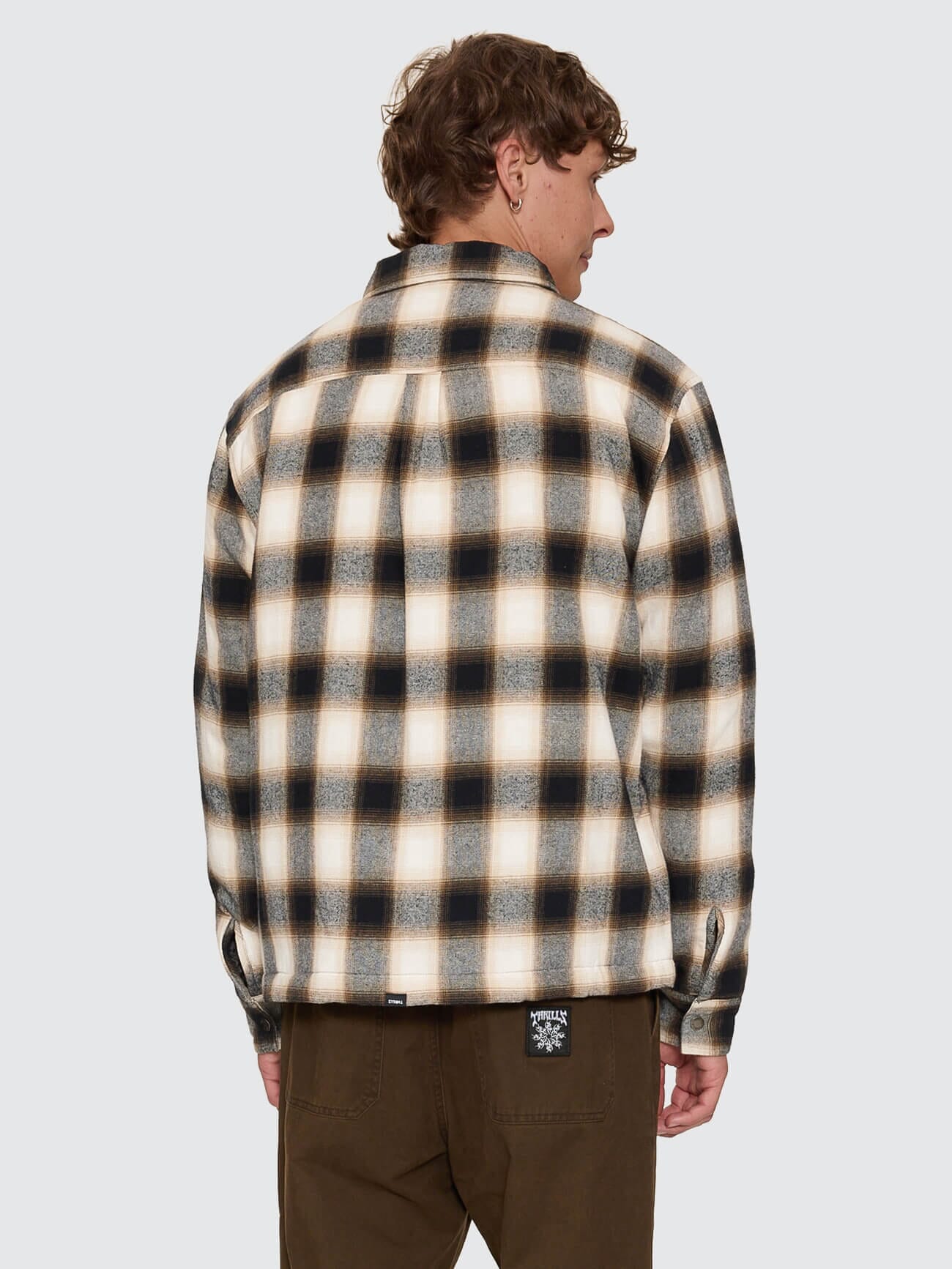 Stagger Cropped Flannel Jacket  - Black XS