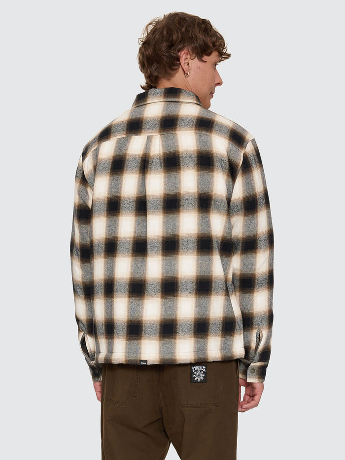 Stagger Cropped Flannel Jacket  - Black XS