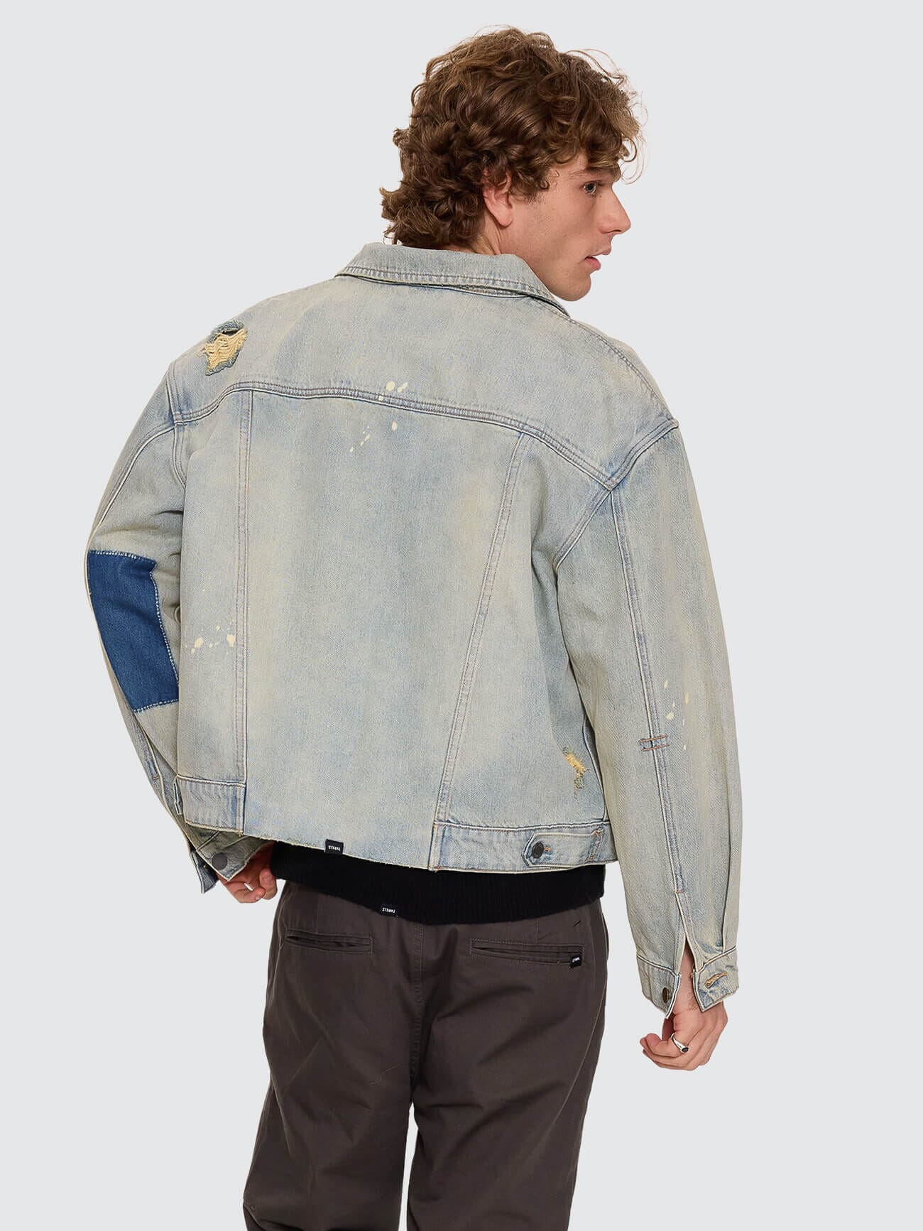 New Delusions Canyon Oversized Cropped Denim Jacket - Repaired Light Dirty Stone XS