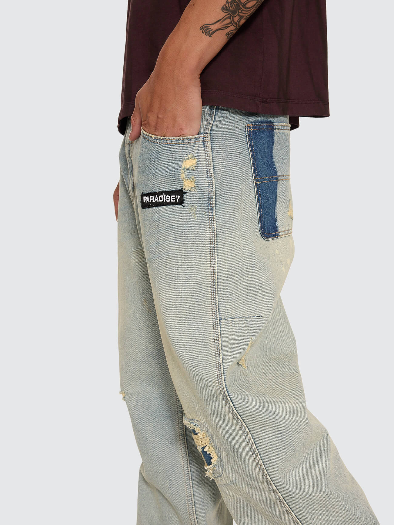 New Delusions Big Slacker Baggy Cropped Jean - Repaired Light Dirty Stone 26