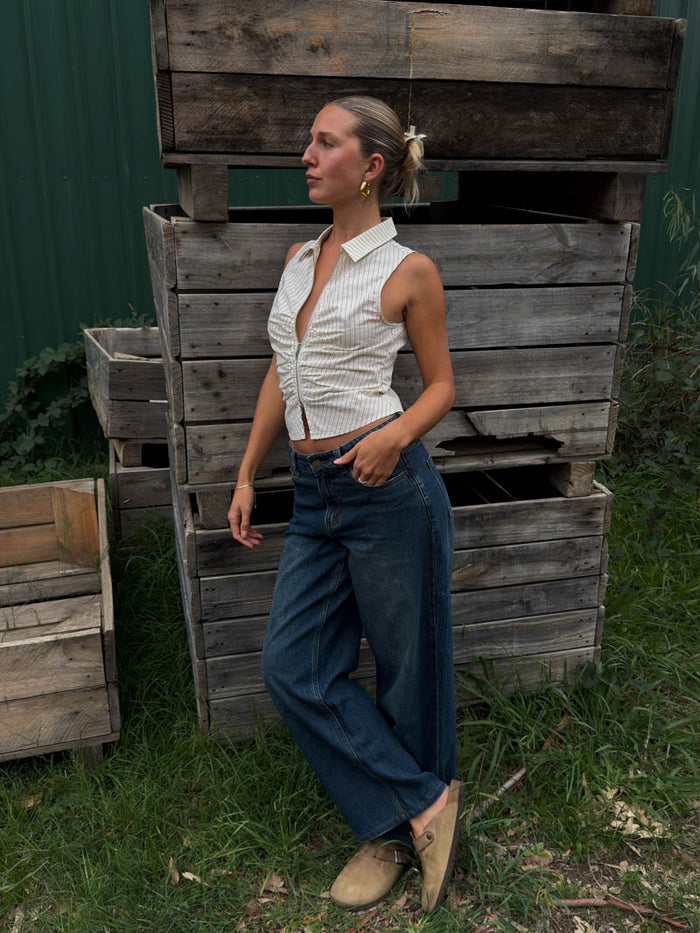 Billie Low Rise Baggy Jean - Teal Blue
