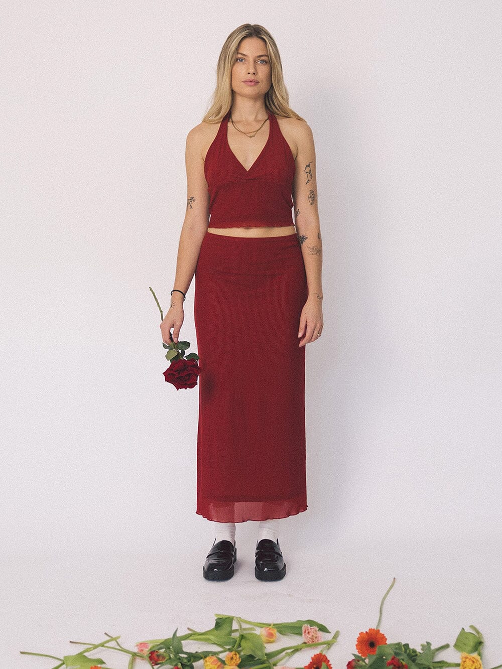 Levitation Mesh Skirt - Red Dahlia