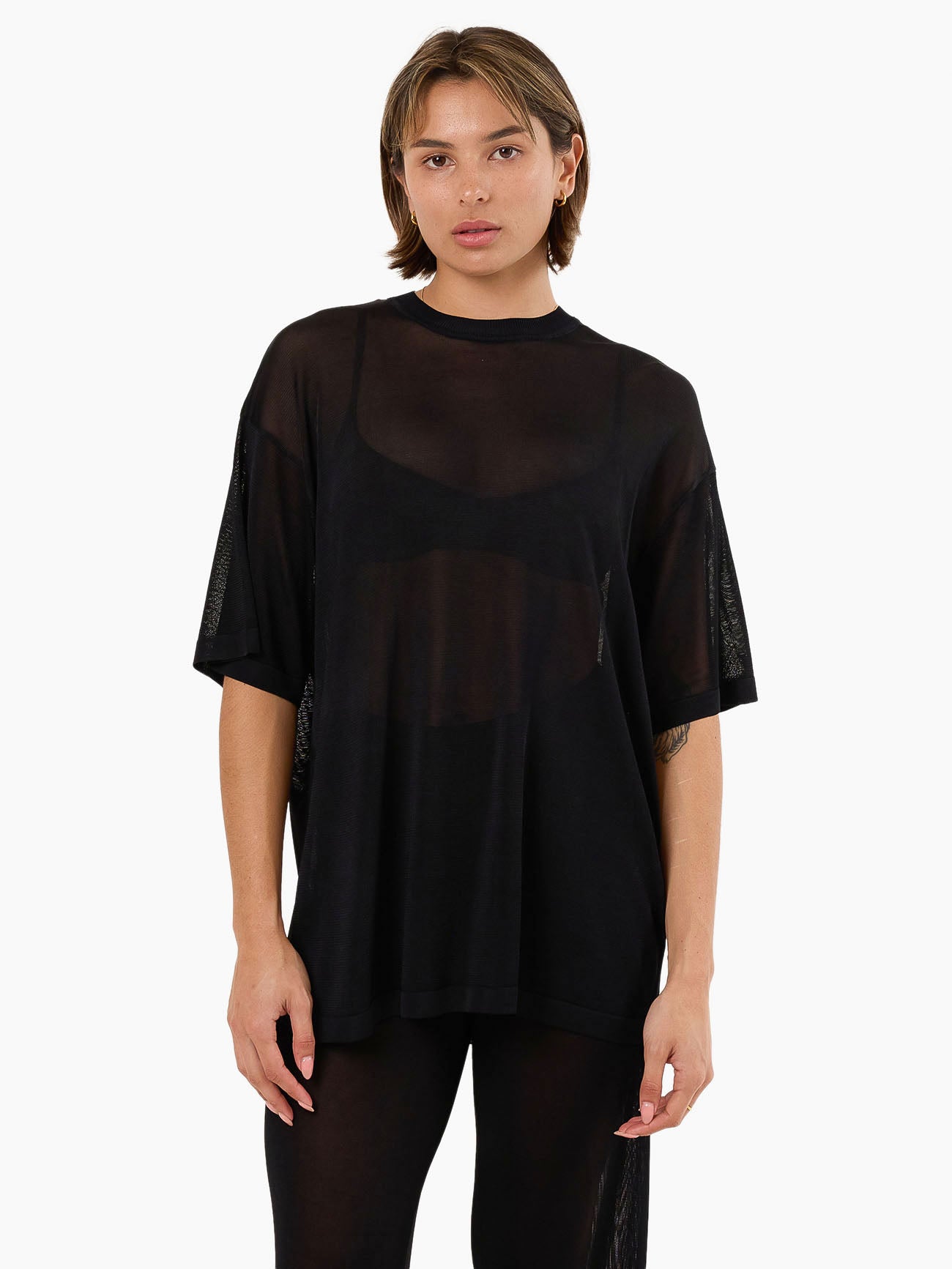 Anais Knit Oversize Tee - Black