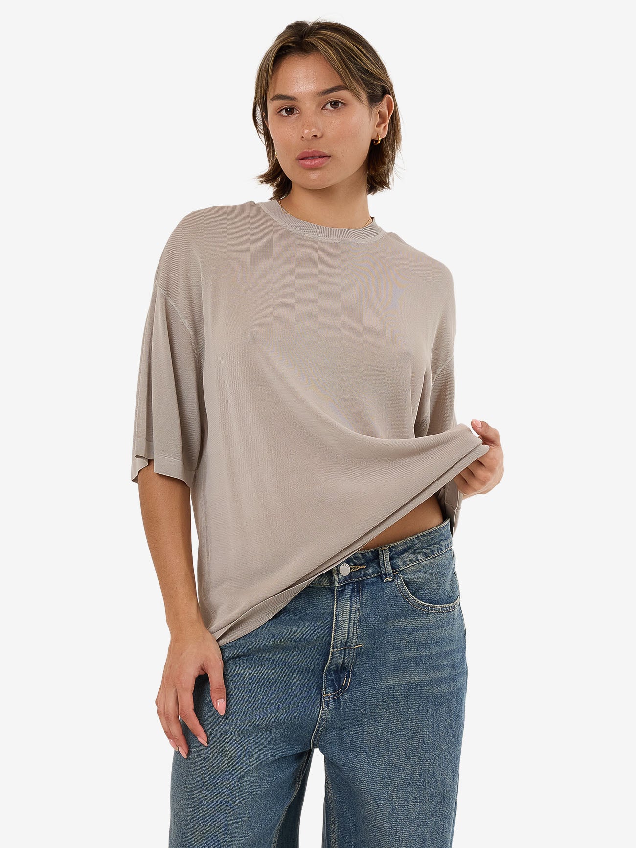 Anais Knit Oversize Tee - Oyster Grey