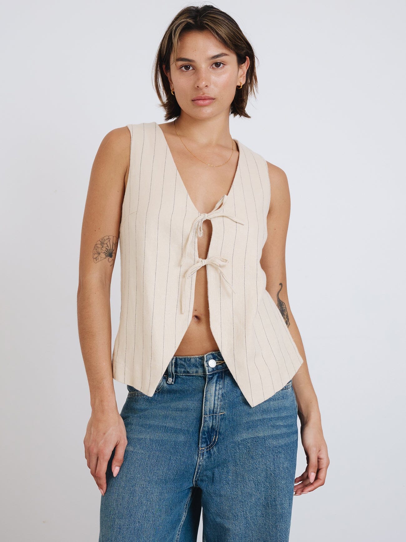 Olivia Pinstripe Oversize Vest - Tofu