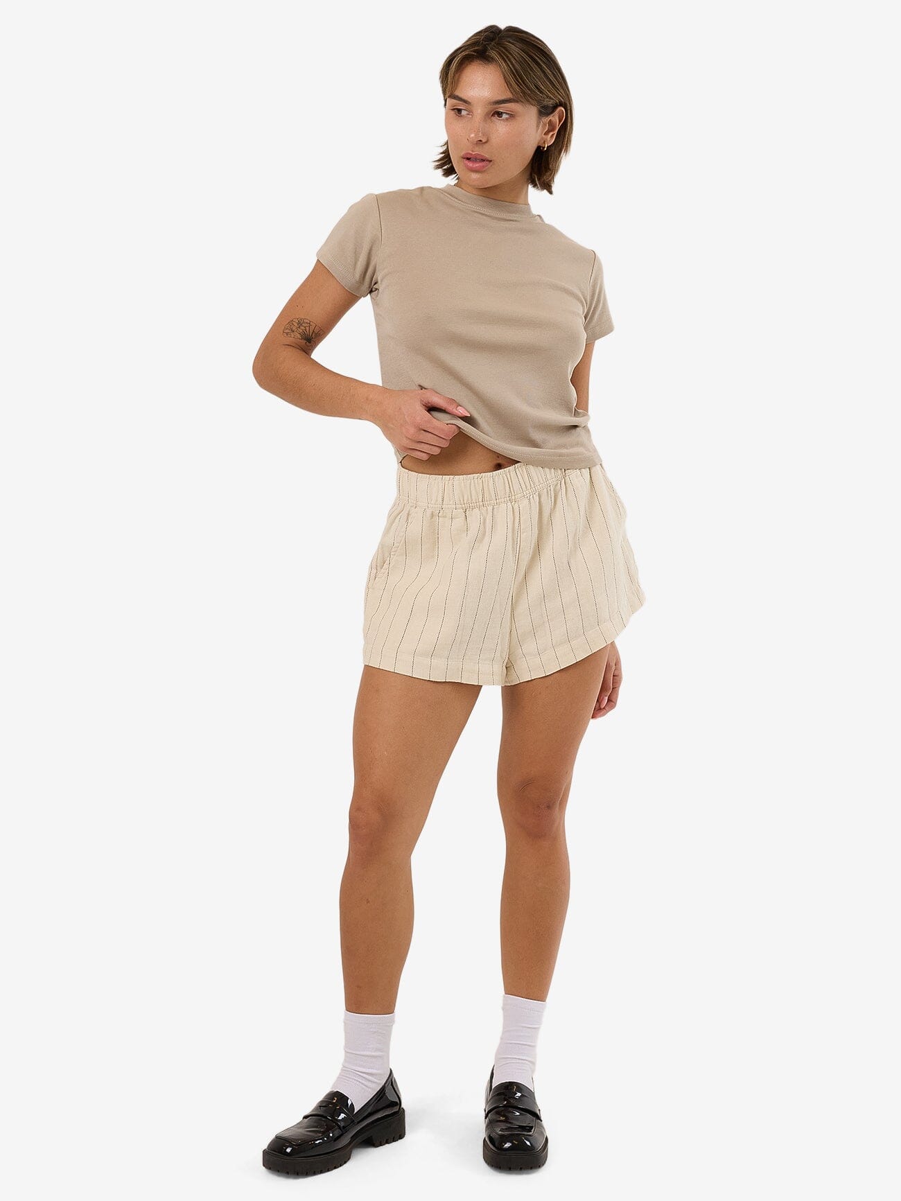 Olivia Pinstripe Elastic Short - Tofu