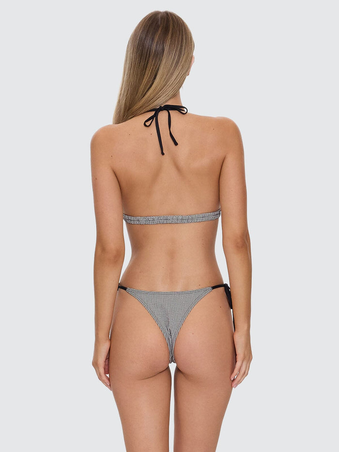 Gia Gingham Tie Front Tri Bikini Top - Black 4