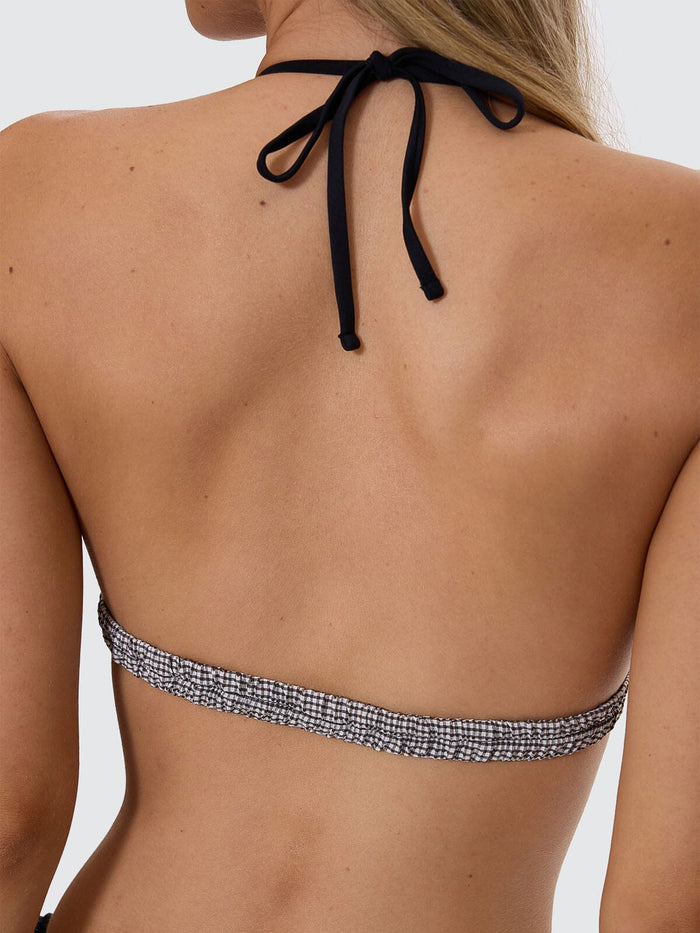 Gia Gingham Tie Front Tri Bikini Top - Black 4