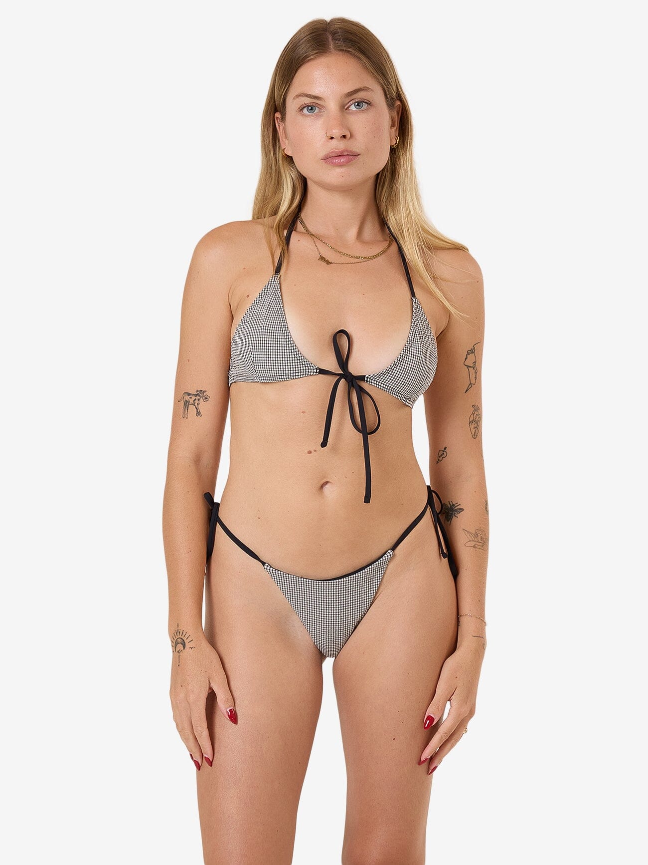 Gia Gingham Micro String Bikini Bottom - Black 4