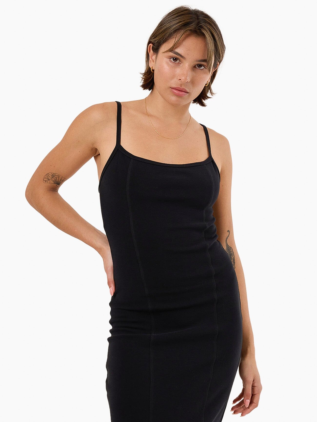 Rib Seam Dress - Black