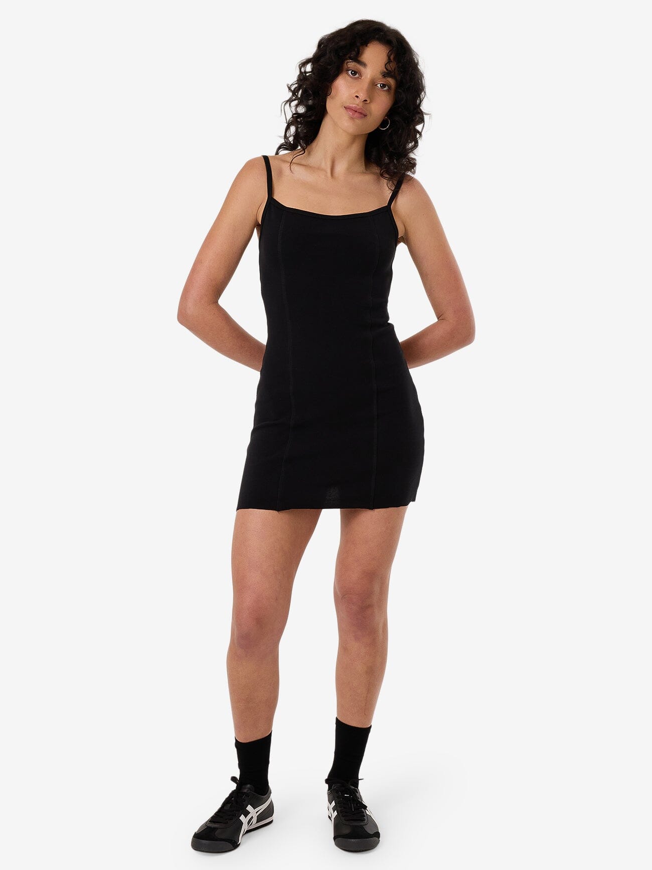 Rib Seam Mini Dress - Black