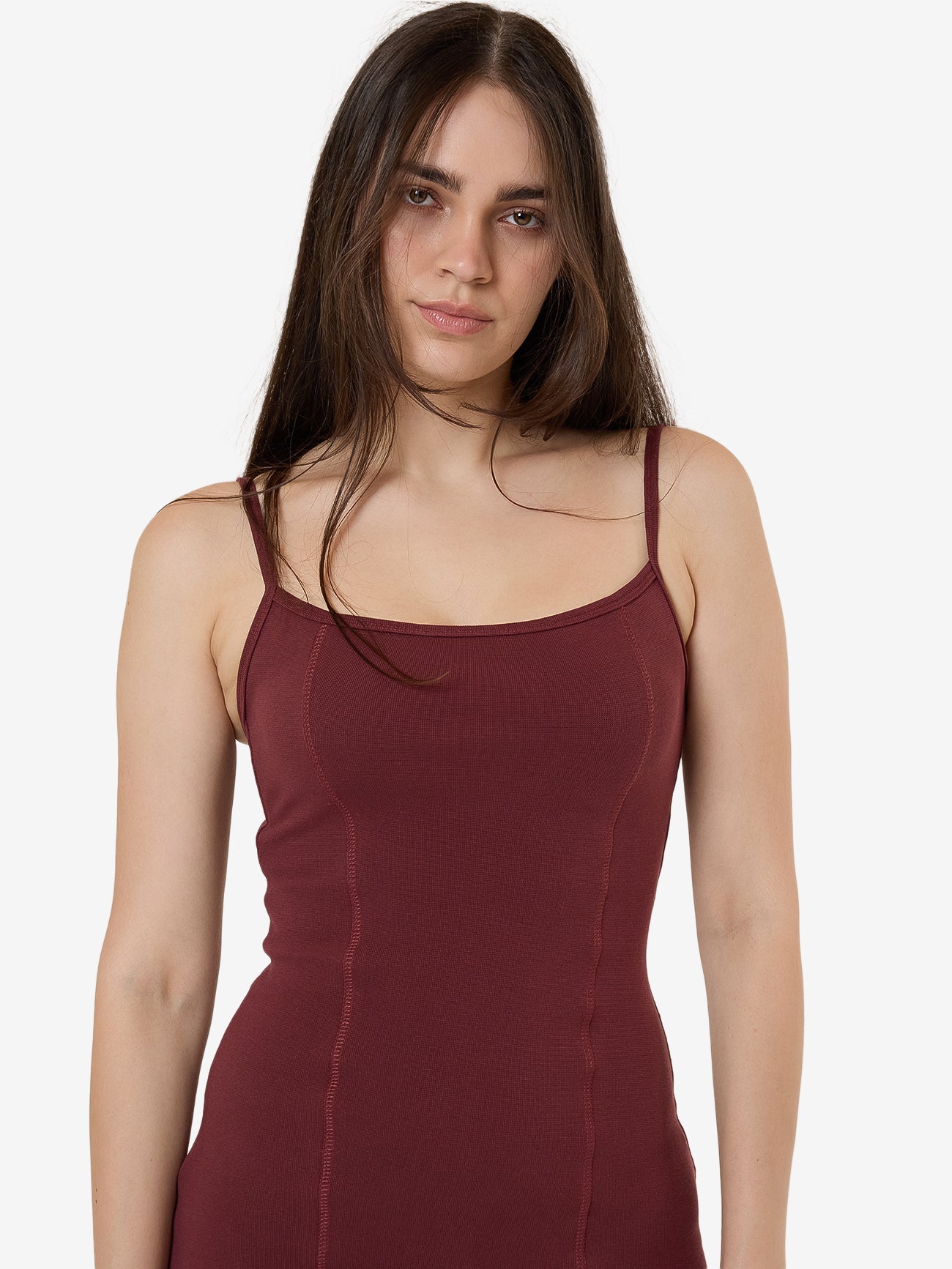 Rib Seam Mini Dress - Dark Cherry