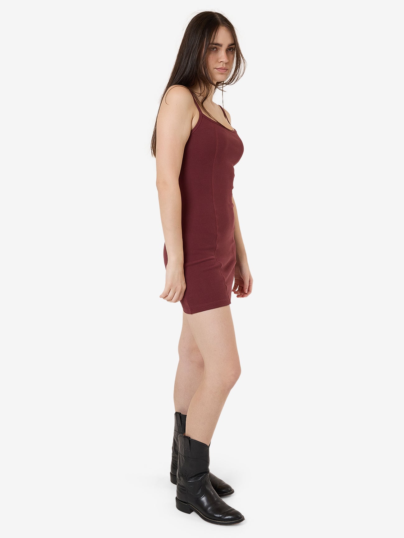 Rib Seam Mini Dress - Dark Cherry