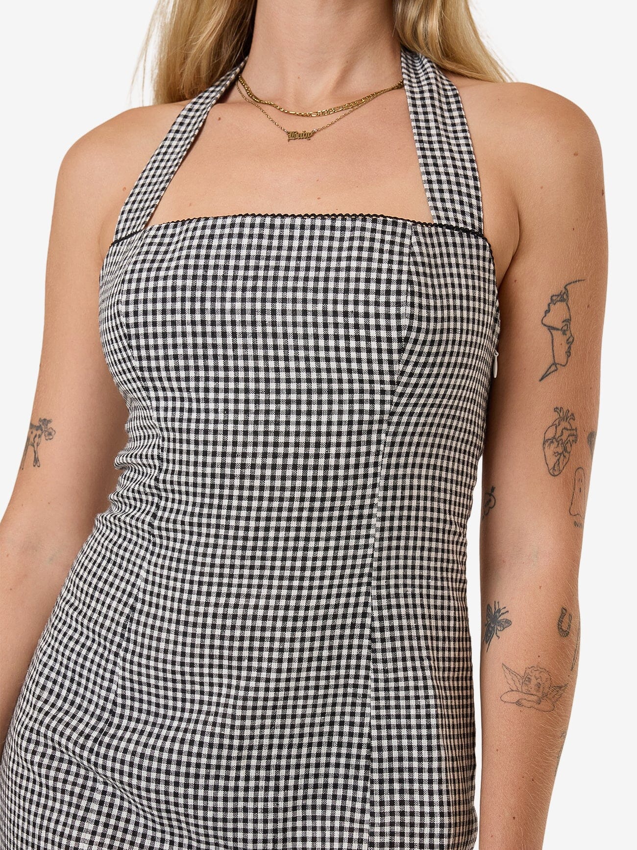 Gia Gingham Halter Dress - Black 4