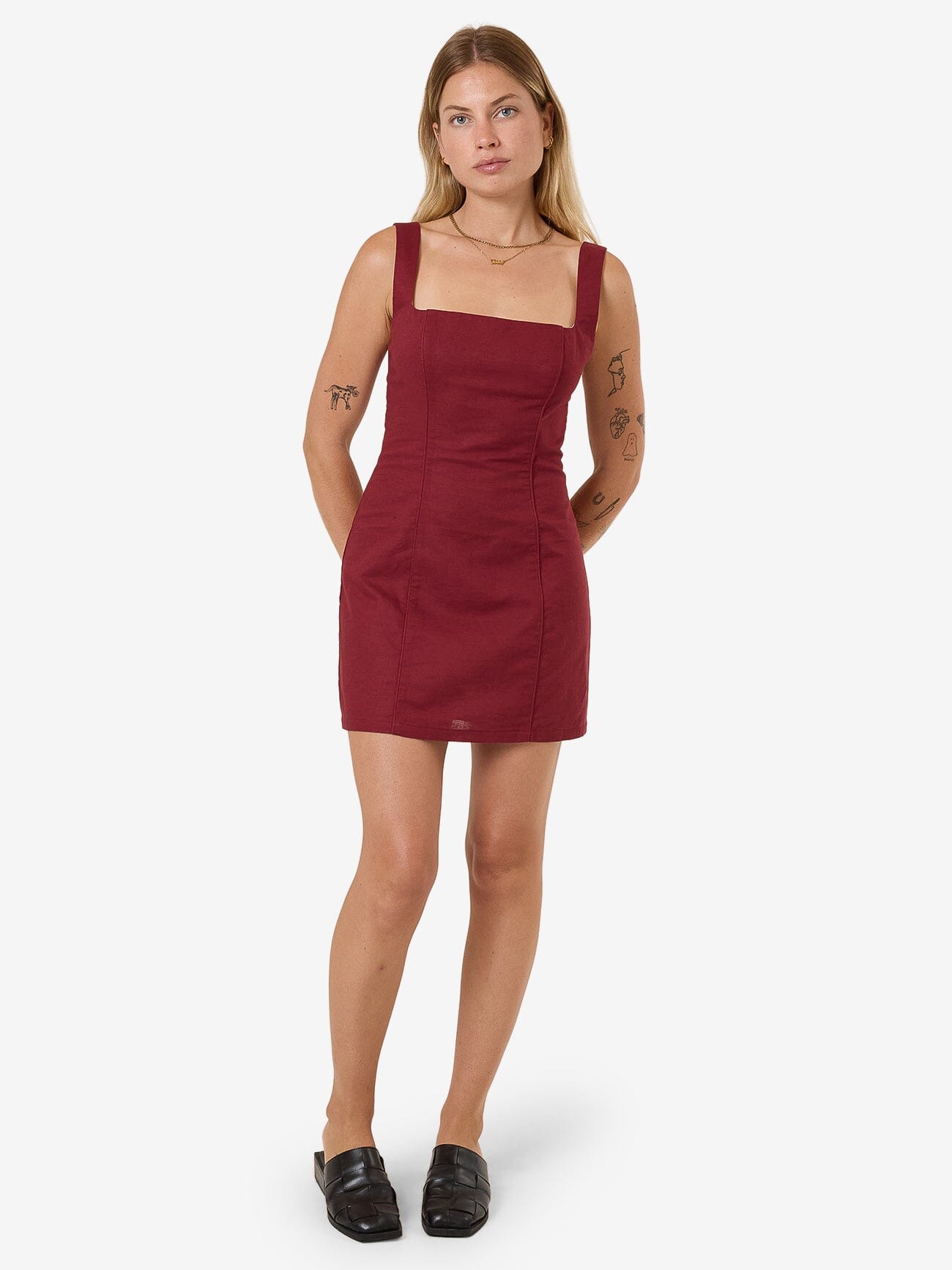 Elsie Square Neck Dress - Dark Cherry 4