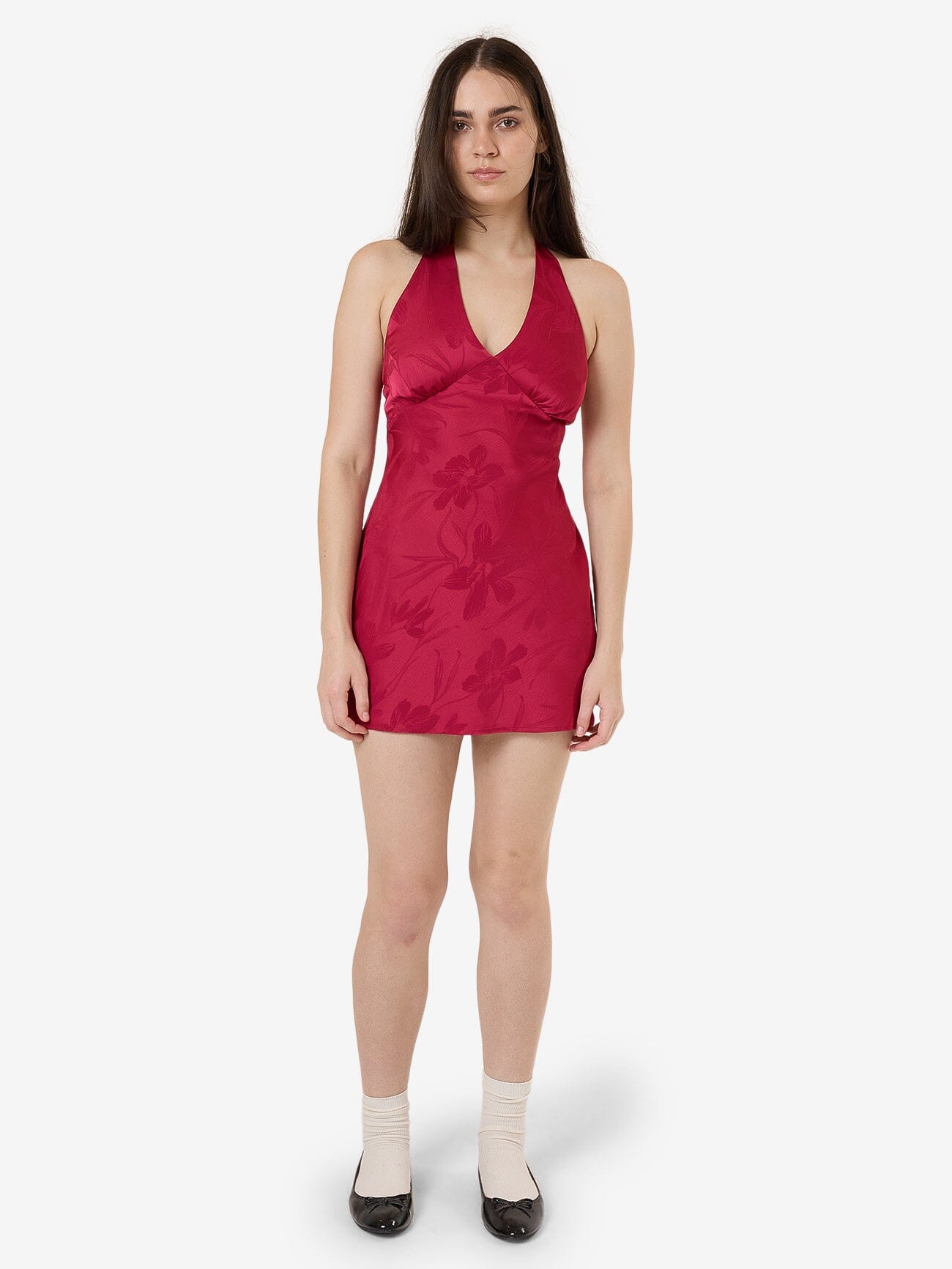 Dakota Floral Halter Mini Dress - Dark Cherry