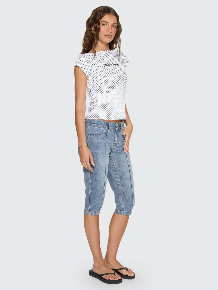 New Romance Boat Neck Tee - White Polka Dot 4