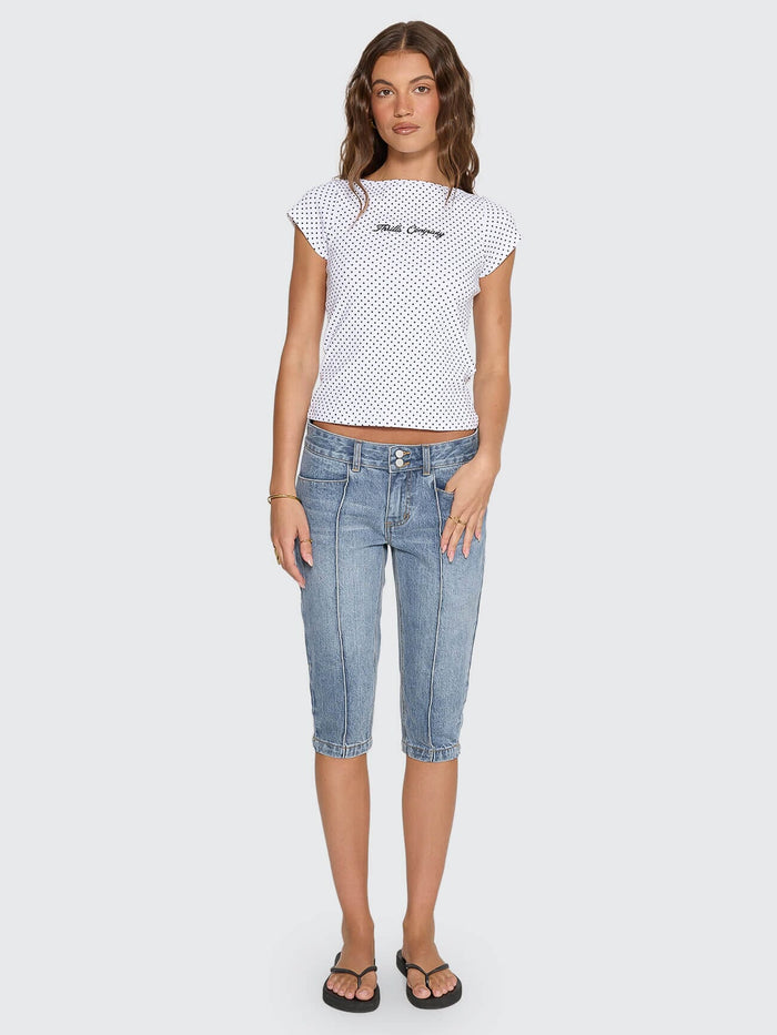 New Romance Boat Neck Tee - White Polka Dot 4