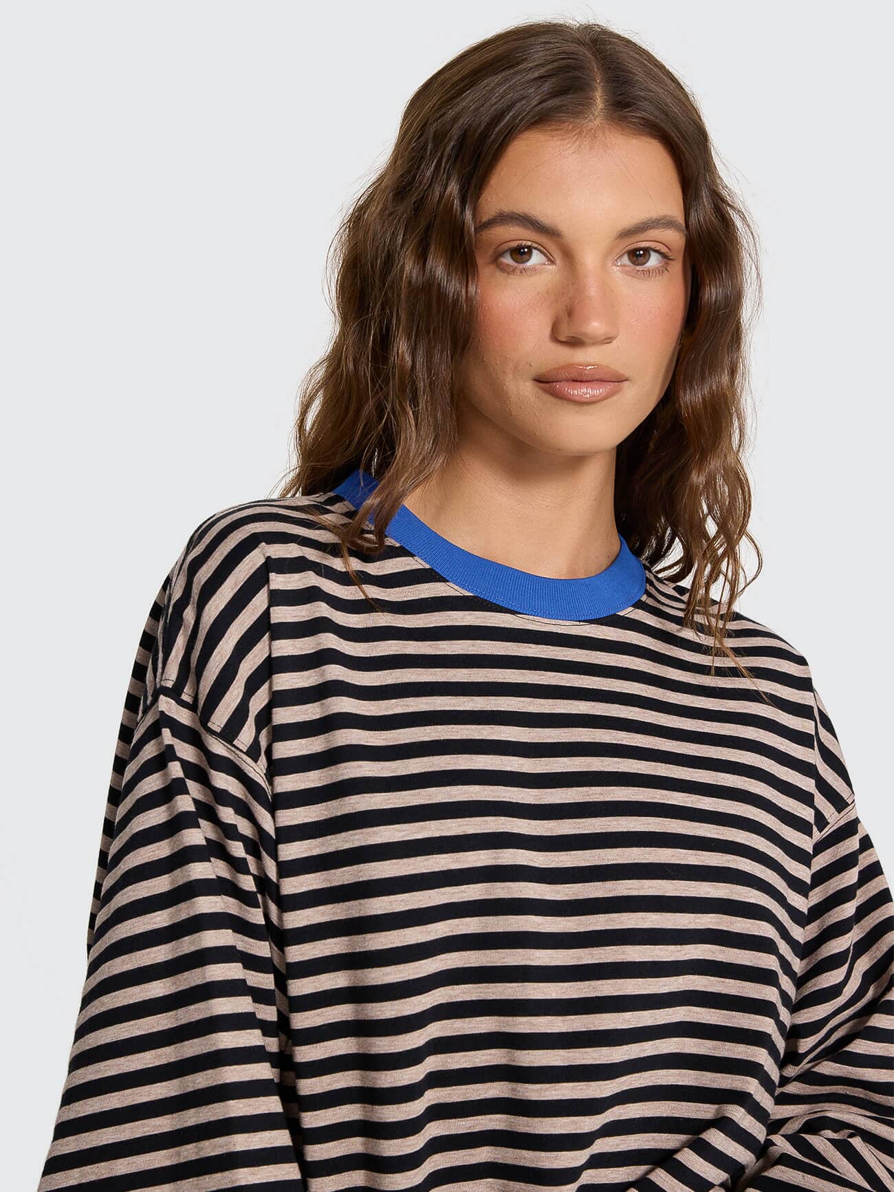 Muse Long Sleeve Oversize Tee - Brown Marle Stripe | Thrills Co.