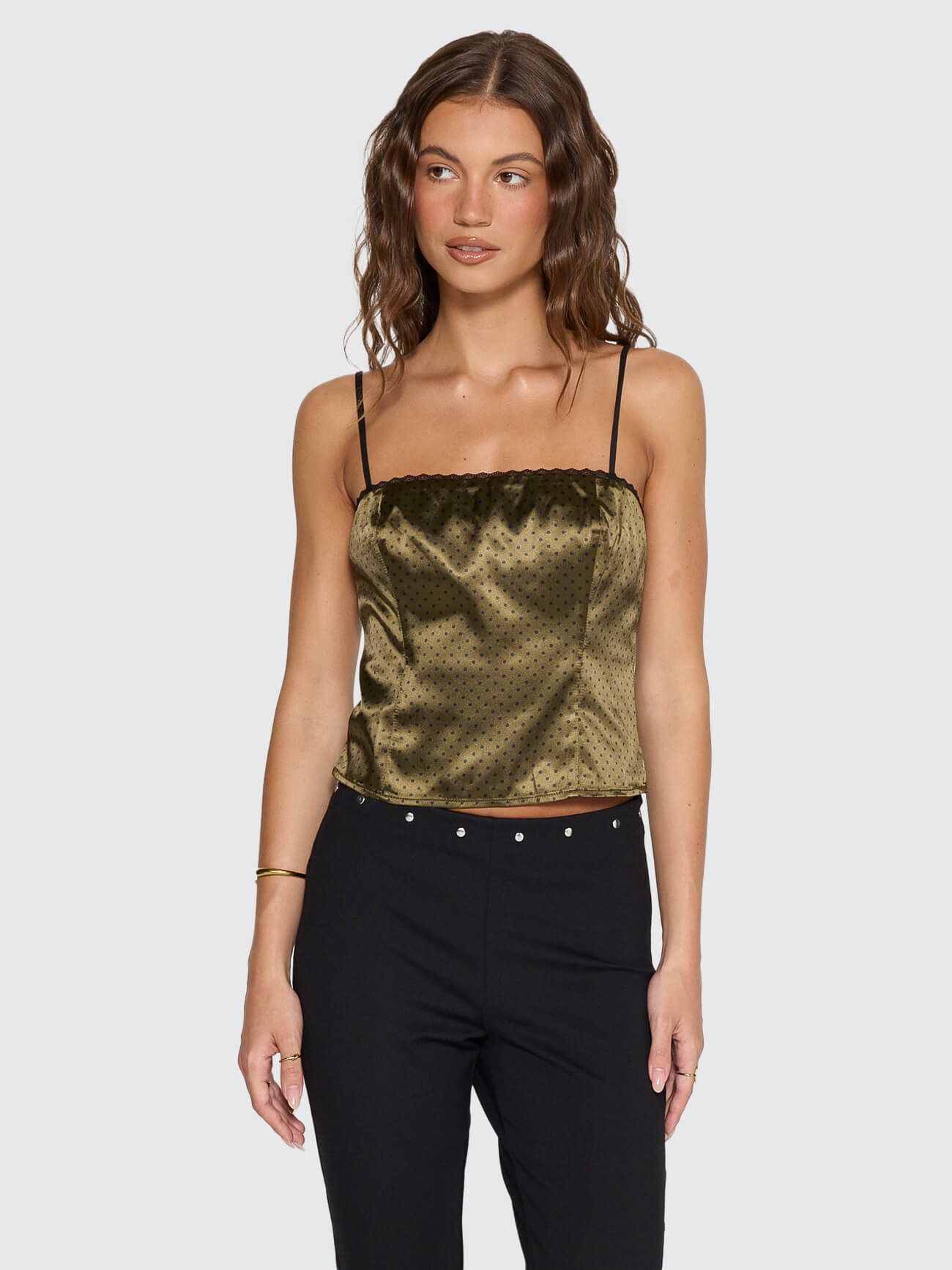 New Romance Top - Olive Green Polka Dot 4