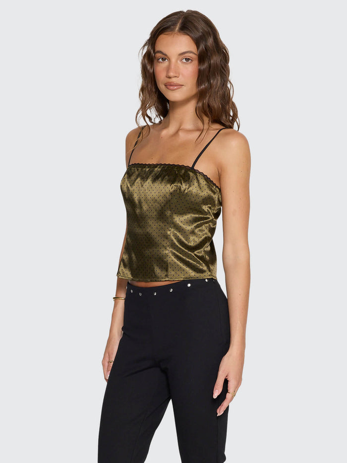 New Romance Top - Olive Green Polka Dot 4
