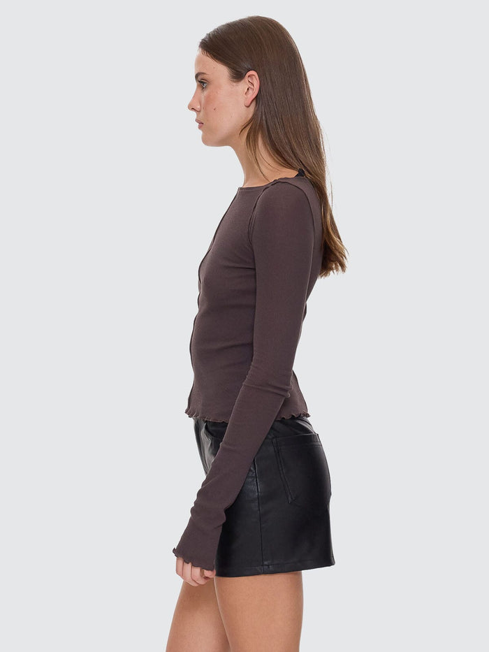 Jordi Boat Neck Long Sleeve Top - Dark Charcoal 4