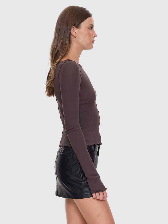 Jordi Boat Neck Long Sleeve Top - Dark Charcoal 4