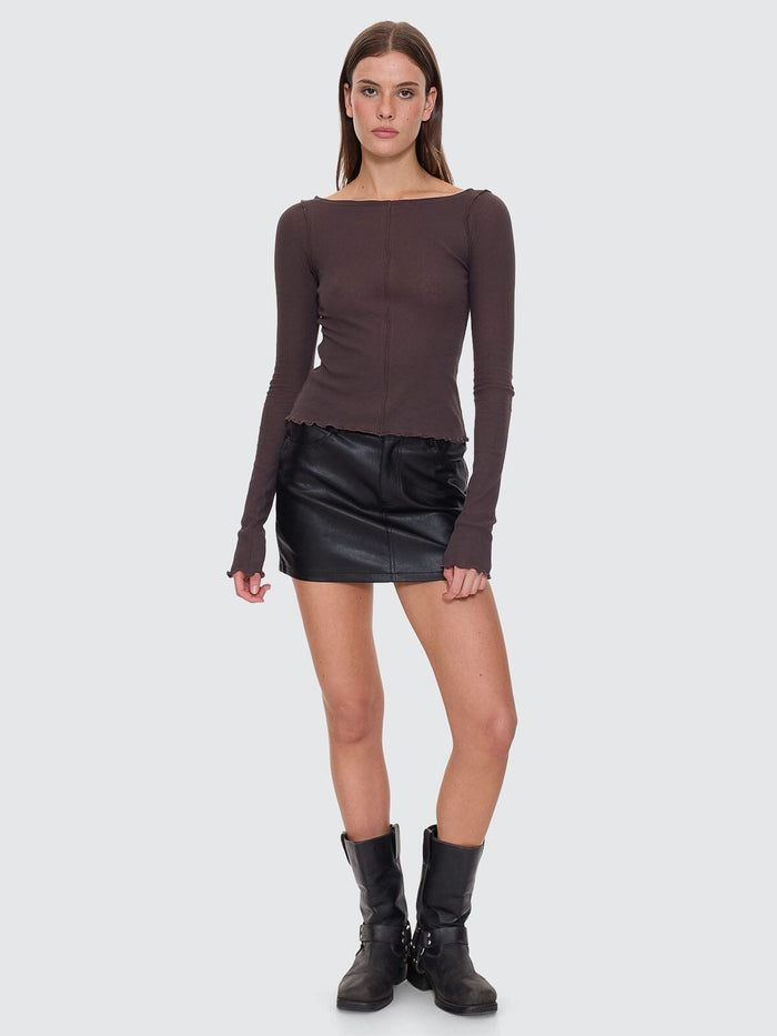 Jordi Boat Neck Long Sleeve Top - Dark Charcoal 4