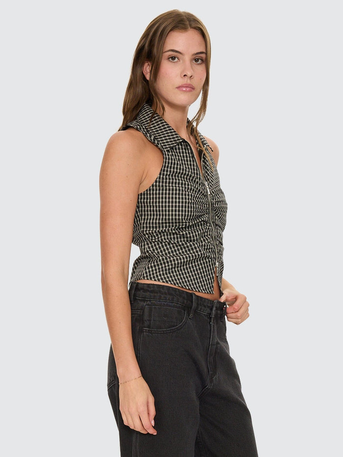 Andy Zip Sleeveless Shirt - Black