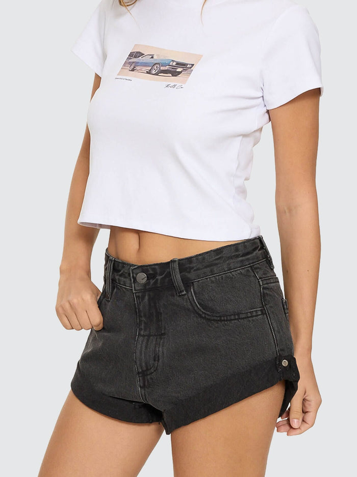 Remi Rolled Low Rise Baggy Short - Ash Black 4