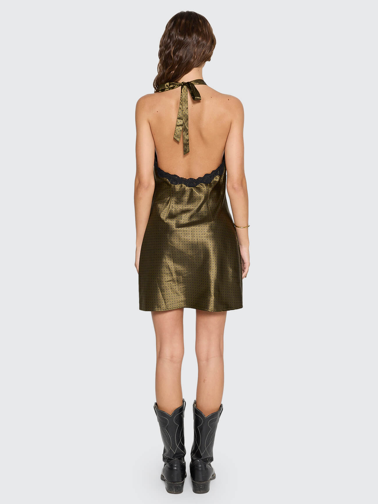 Dakota Lace Mini Dress - Olive Green Polka Dot 4