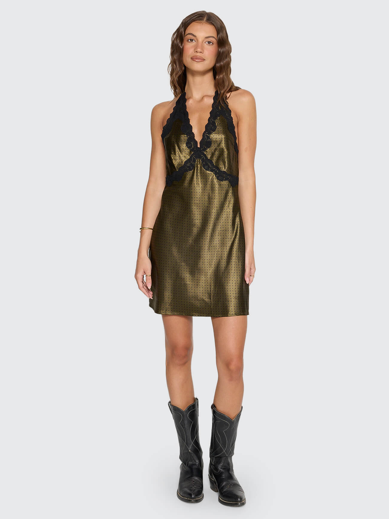 Dakota Lace Mini Dress - Olive Green Polka Dot 4